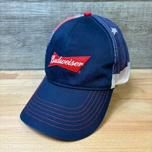 Budweiser Hat Cap Strap Back Blue Beer Bud Drinking USA Flag Black K Products